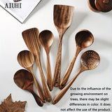 7pcs Natural Teak Wooden Spoons - Non-Stick Spatula Set