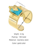 Gold Geometric Stone Ring for Women – Adjustable Retro Titanium Steel Jewelry