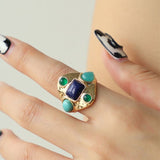 Bohemian Multi-Stone Statement Ring – Colorful Retro Cluster Ring for Women