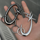 Star Oval Metal Keychain Clip – Premium Alloy Car Key Ring