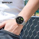 Sanda Men’s Mesh Quartz Watch – 360° Rotating Dial, Hollow Design, Waterproof Wristwatch