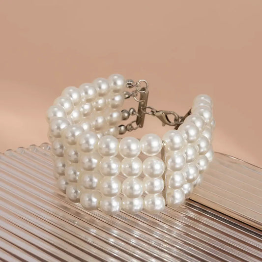Classic Wrap Chunky Pearl Bracelet – 4-Layer French Style Imitation Pearl Jewelry