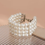 Classic Wrap Chunky Pearl Bracelet – 4-Layer French Style Imitation Pearl Jewelry