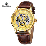 Forsining Men’s Hollow Dial Automatic Mechanical Watch – Luminous Hands, Leather Strap