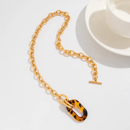 Gold Leopard Print Pendant Necklace – Trendy Geometric Chain Jewelry for Women