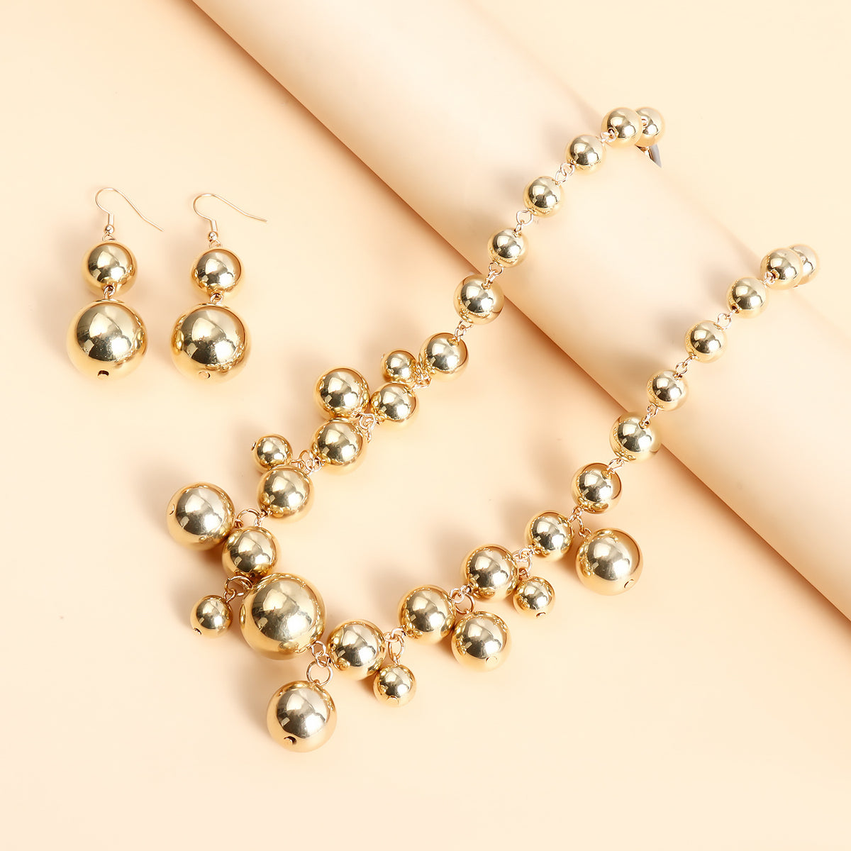 Chunky Beaded Choker Necklace Set – Punk Gold Statement Jewelry Set for Women