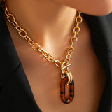 Gold Leopard Print Pendant Necklace – Trendy Geometric Chain Jewelry for Women