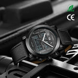 Sinobi Men's Leather Quartz Watch – Chronograph Calendar Alarm Business Wristwatch