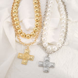 Retro Layered Cross Pendant Necklace – Exaggerated Metal Chain Jewelry for Women