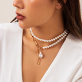 Classic Pearl Layered Necklace – Irregular Gold Chain Statement Jewelry for Women
