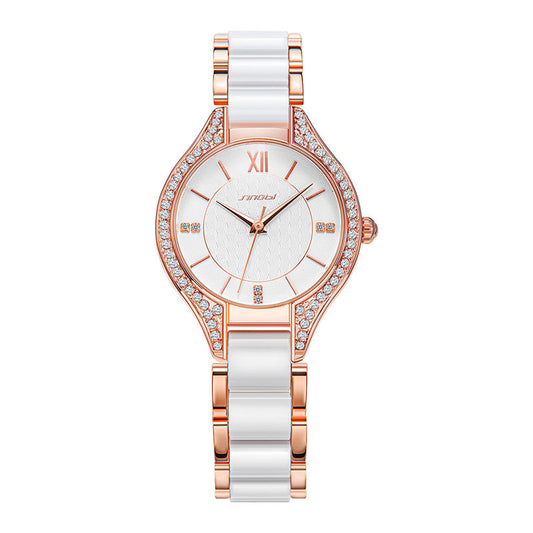SINOBI Women's Quartz Watch – Ceramic Alloy Strap, Auto Date, Fashion Luxury Timepiece