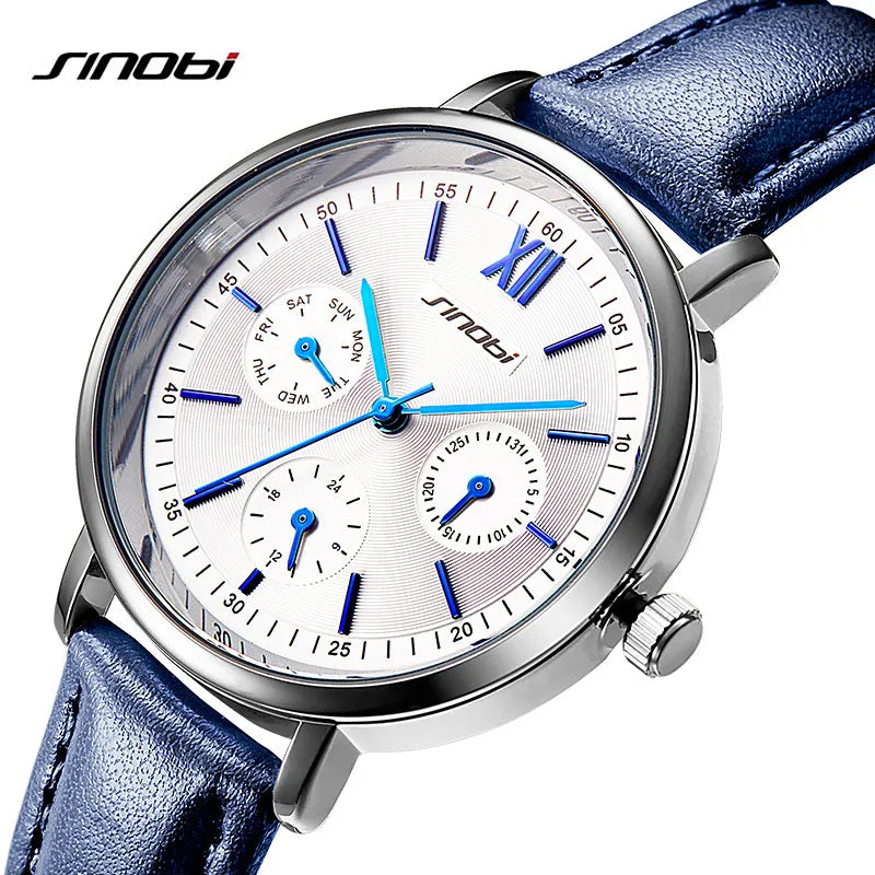 Sinobi Women's Quartz Calendar Watch – Three Sub-Dials, Fashion Timepiece