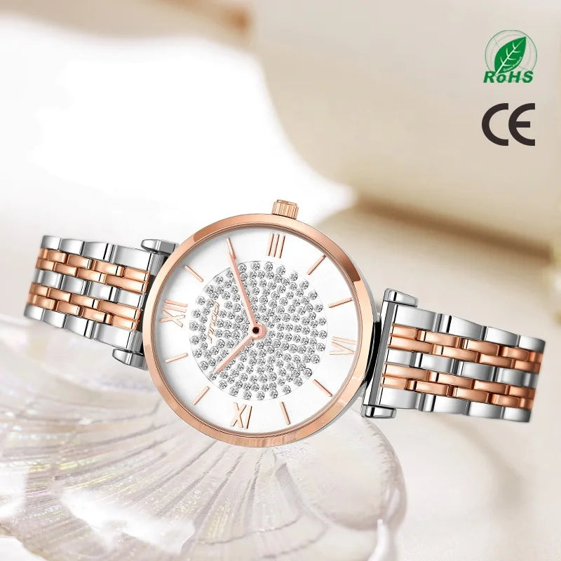 Sinobi Women's Stainless Steel Quartz Watch – Diamond Accent, Fashion Wristwatch