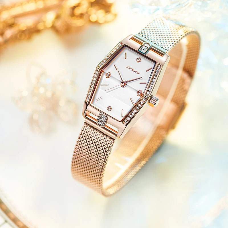 Sinobi Women's Geometrical Dial Watch – Waterproof Quartz Stainless Steel Watch