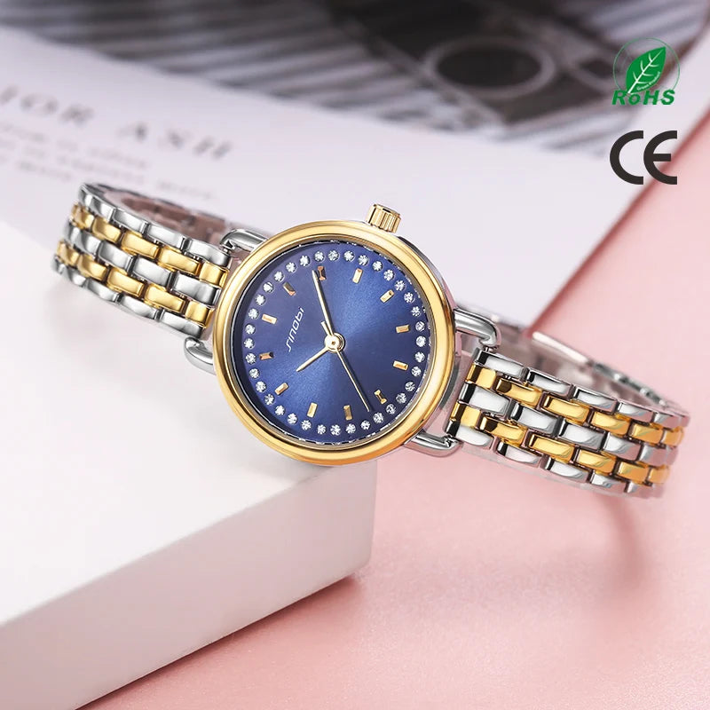 SINOBI Women's Stainless Steel Strap Watch – Slim Quartz Waterproof Business Watch