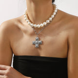 Retro Layered Cross Pendant Necklace – Exaggerated Metal Chain Jewelry for Women