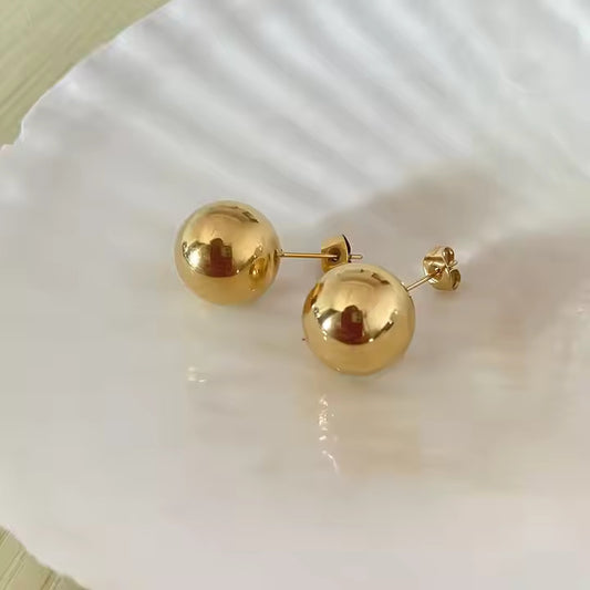 Gold Stainless Steel Earrings for Women – Geometric Round Studs, Light Luxury