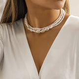 Modern Muse Triple-Layer Heart Pearl Necklace – Imitation Pearl Jewelry for Women