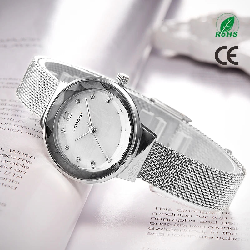 SINOBI Women's Waterproof Quartz Watch – Luxury Stainless Steel Mesh Sport Watch