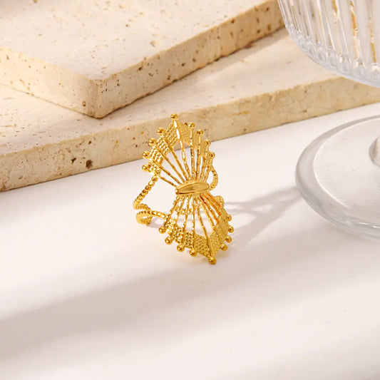 Textured Filigree Gold Ring for Women – Adjustable Stainless Steel Jewelry
