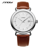 SINOBI Men’s Minimalist Leather Watch – Waterproof Quartz with Auto Date