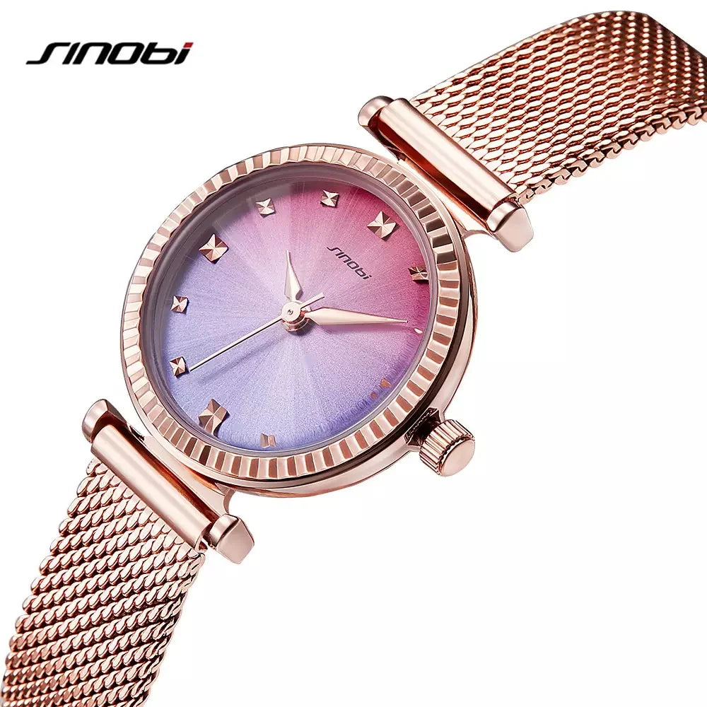 Sinobi Luxury Women's Mesh Band Quartz Watch – Waterproof Elegant Timepiece