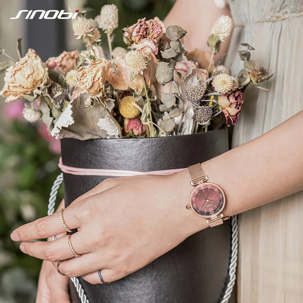 Sinobi Women's Luxury Quartz Watch – Thin Band, Waterproof, Elegant Alloy Case