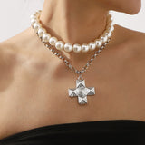 Retro Layered Cross Pendant Necklace – Exaggerated Metal Chain Jewelry for Women