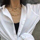 Geometric Layered Chain Necklace – Retro Punk Multi-Layer Statement Jewelry for Women