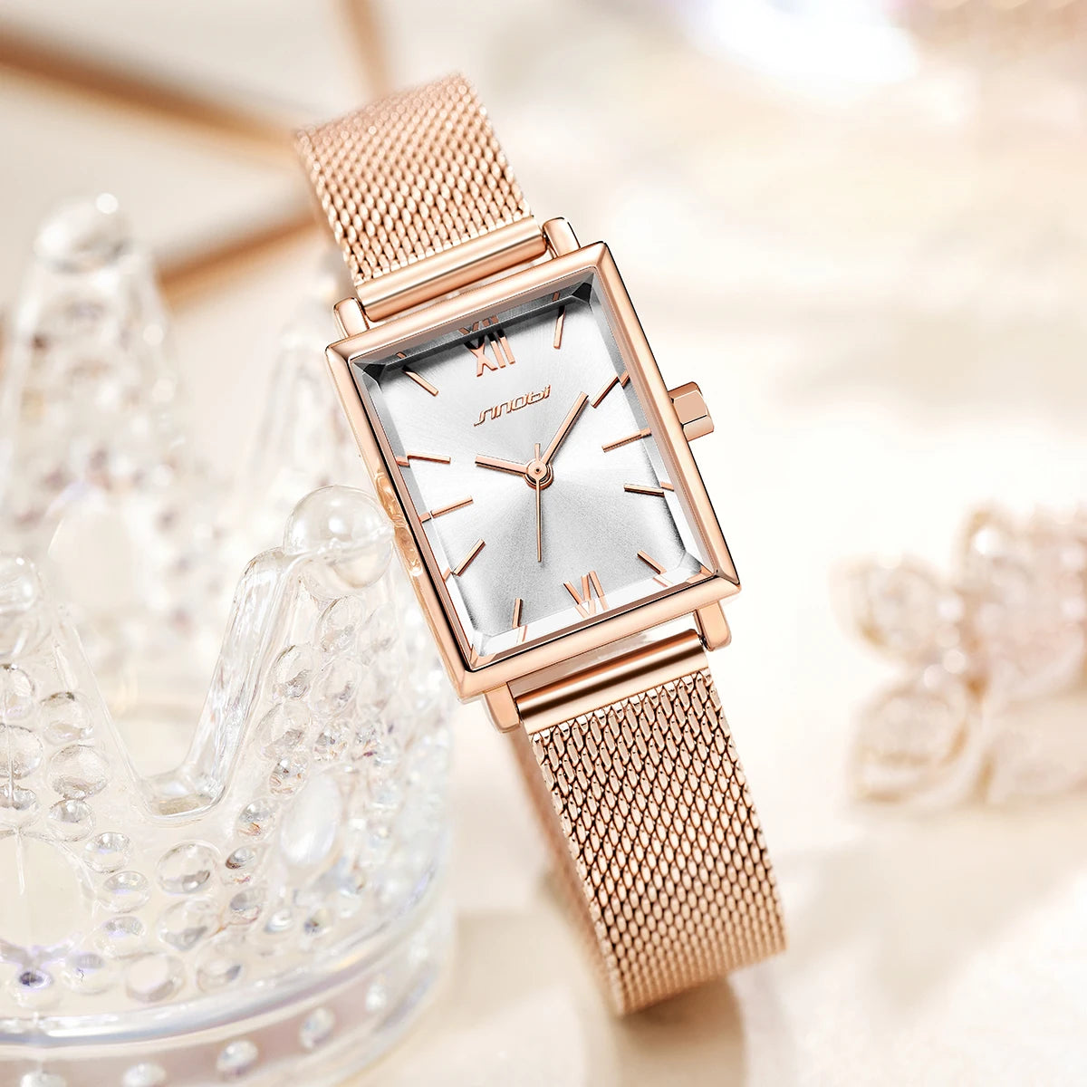 SINOBI Women's Rectangle Quartz Watch Set – Waterproof Stainless Steel Bracelet Gift