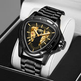 T-Winner Men’s Mechanical Triangle Watch – Luminous Stainless Steel Wristwatch