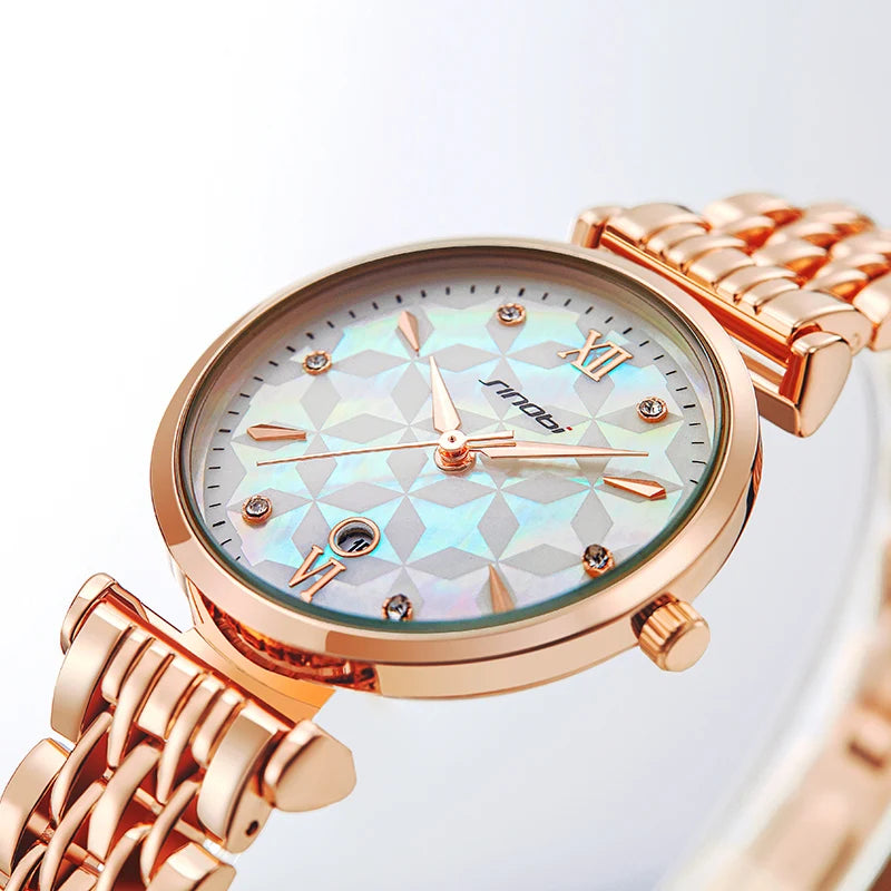 Sinobi Luxury Women's Quartz Watch with Diamond Accents – Waterproof Fashion Timepiece