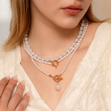 3-Layer Pearl Necklace Set for Women – With Heart & Gold Toggle Clasps