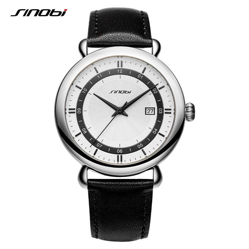 SINOBI Men’s Minimalist Leather Watch – Waterproof Quartz with Auto Date