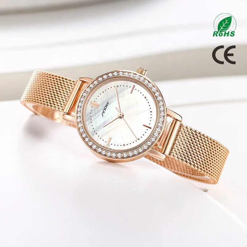 Sinobi Women's Quartz Watch – Classic Mesh Strap Waterproof Analog Timepiece