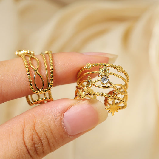 Gold Geometric Stack Ring for Women – Retro Titanium Steel Multi-Layer Jewelry