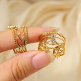 Gold Geometric Stack Ring for Women – Retro Titanium Steel Multi-Layer Jewelry