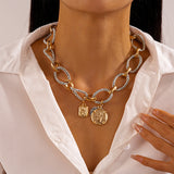 Retro Coin Pendant Necklace – Handmade Thick Chain Statement Jewelry for Women