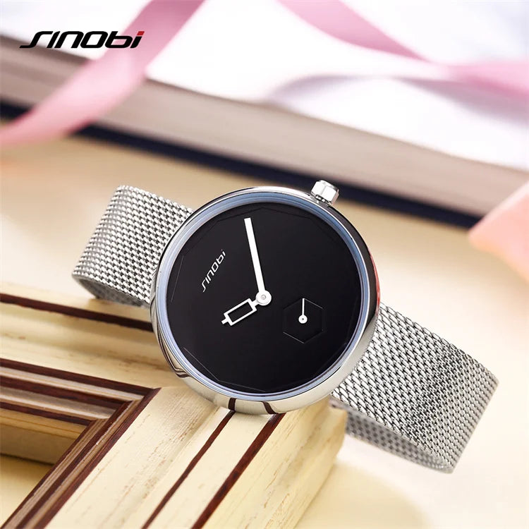 Sinobi Women's Classic Quartz Watch – Stainless Steel Mesh Strap, Luxury Fashion Timepiece
