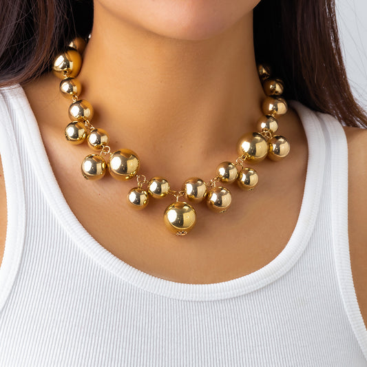 Chunky Beaded Choker Necklace Set – Punk Gold Statement Jewelry Set for Women