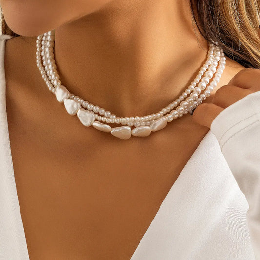 Modern Muse Triple-Layer Heart Pearl Necklace – Imitation Pearl Jewelry for Women