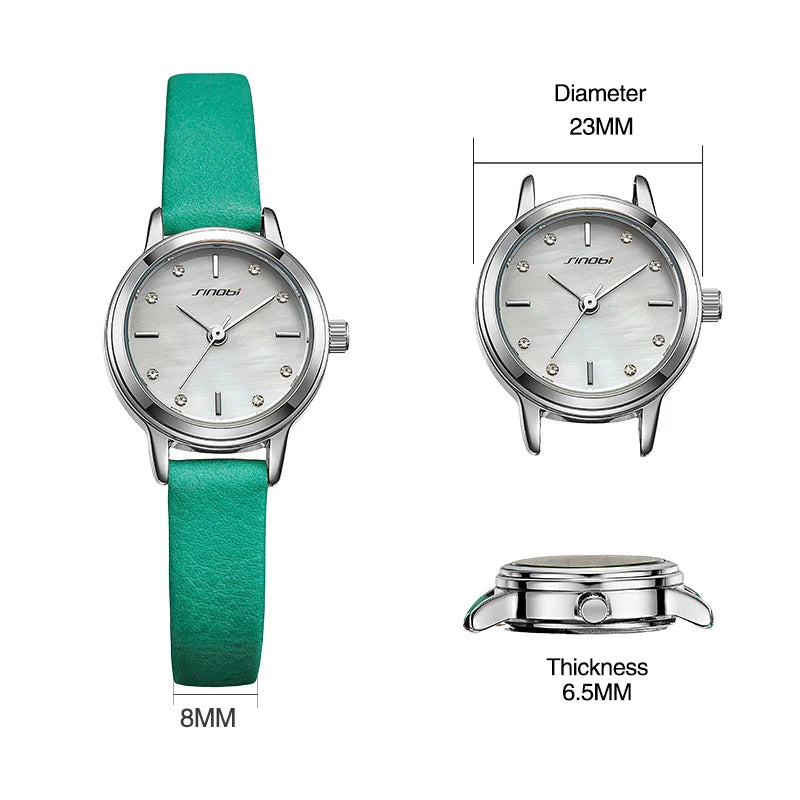 Sinobi Fashion Women' Quartz Watch – Diamond Accent, Leather Strap Girls' Wristwatch