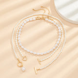 3-Layer Pearl Necklace Set for Women – With Heart & Gold Toggle Clasps