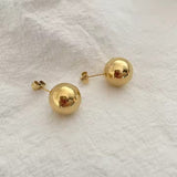 Gold Stainless Steel Earrings for Women – Geometric Round Studs, Light Luxury