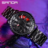 Sanda Men’s Quartz Watch – Hollow Dial, Stainless Steel Band, Waterproof Timepiece