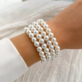 Classic Wrap Chunky Pearl Bracelet – 4-Layer French Style Imitation Pearl Jewelry