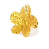 Gold Floral Statement Ring for Women – Adjustable Stainless Steel Blossom Design