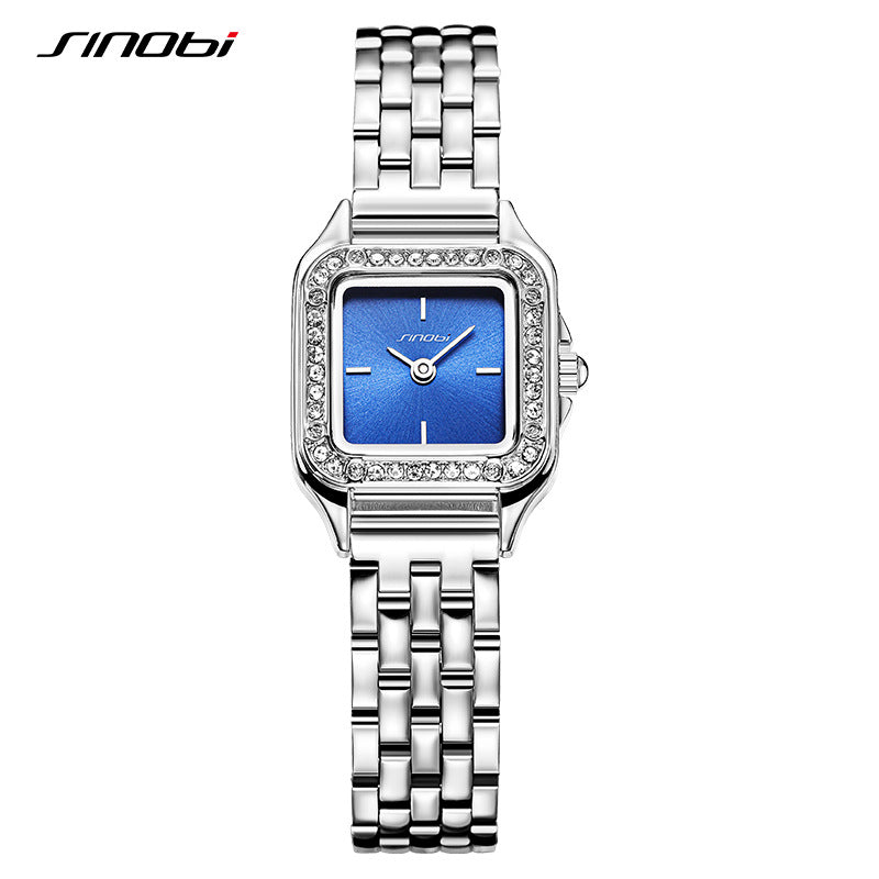 Sinobi Women's Luxury Rectangular Quartz Watch – Diamond Accent, Stainless Steel Strap