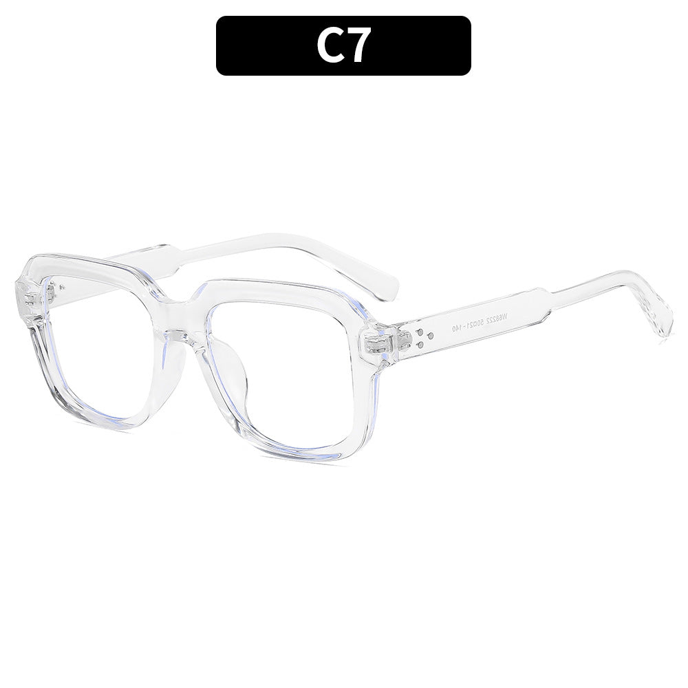 欧美时尚新款方形米钉简约素颜平光镜防蓝光个性眼镜架休闲眼镜框