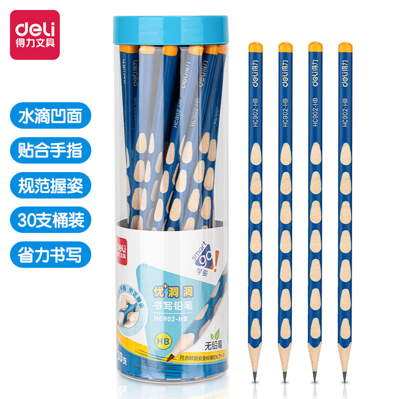 Deli elementary school student non-toxic hole pencil first grade kindergarten hb thick rod 2b hole pen triangle Rod wholesale